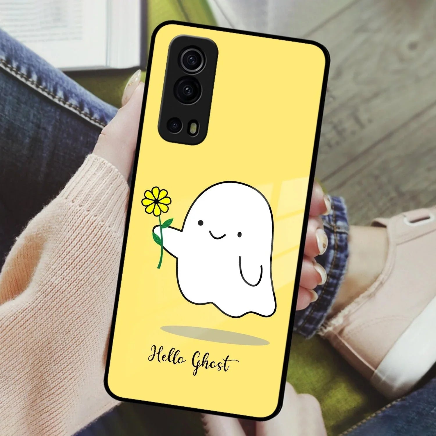 Ghost With Flower Glass Case Cover For iQOO - ShopOnCliQ