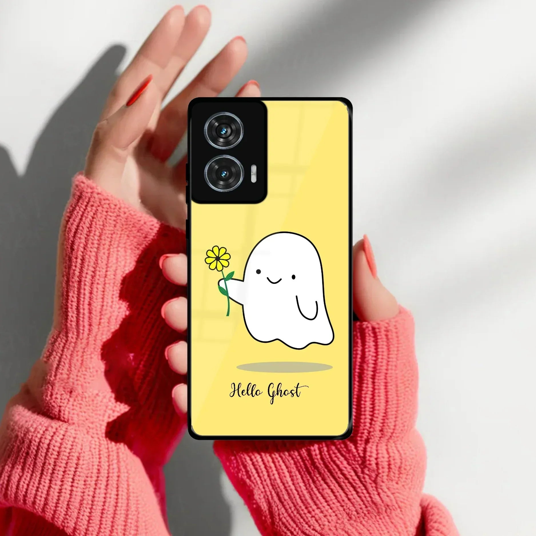 Ghost With Flower Glass Case Cover For Motorola - ShopOnCliQ