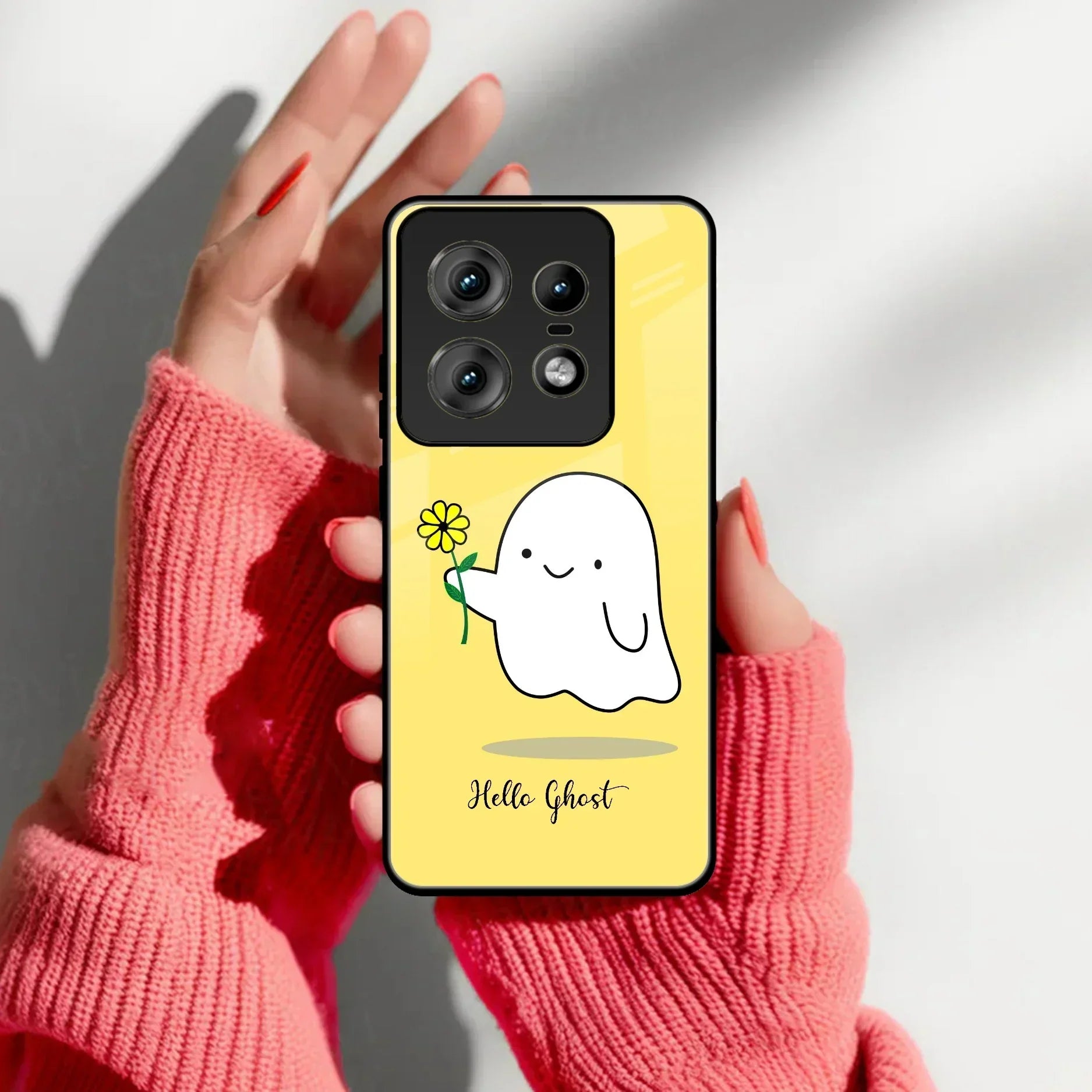 Ghost With Flower Glass Case Cover For Motorola - ShopOnCliQ