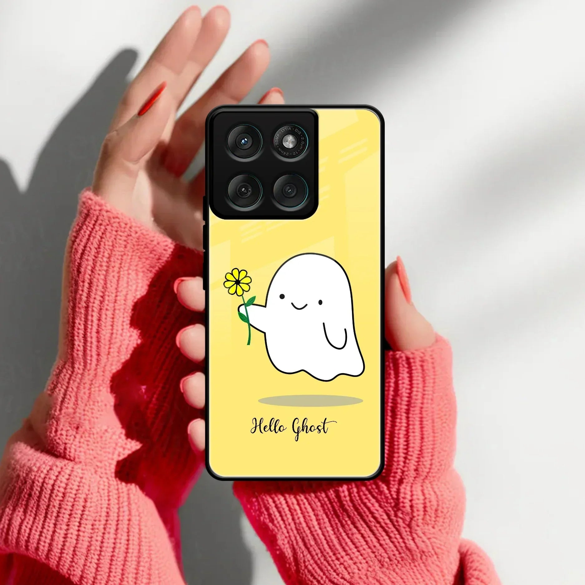 Ghost With Flower Glass Case Cover For Motorola - ShopOnCliQ