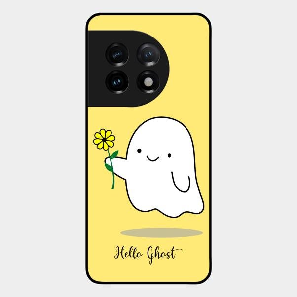 Ghost With Flower Glass Case Cover For Oneplus 11 5G