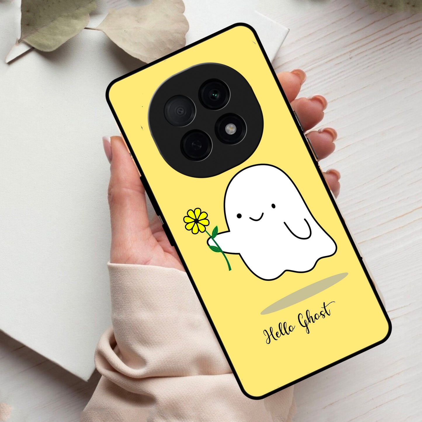 Ghost With Flower Glass Case Cover For Oppo