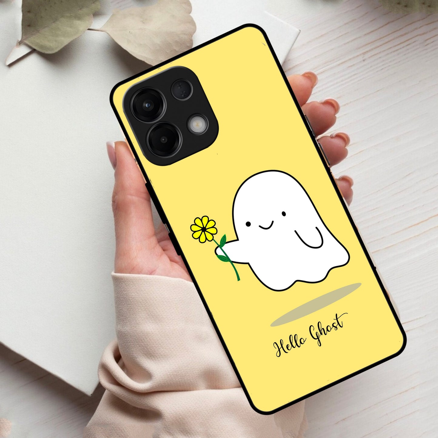 Ghost With Flower Glass Case Cover For Oppo