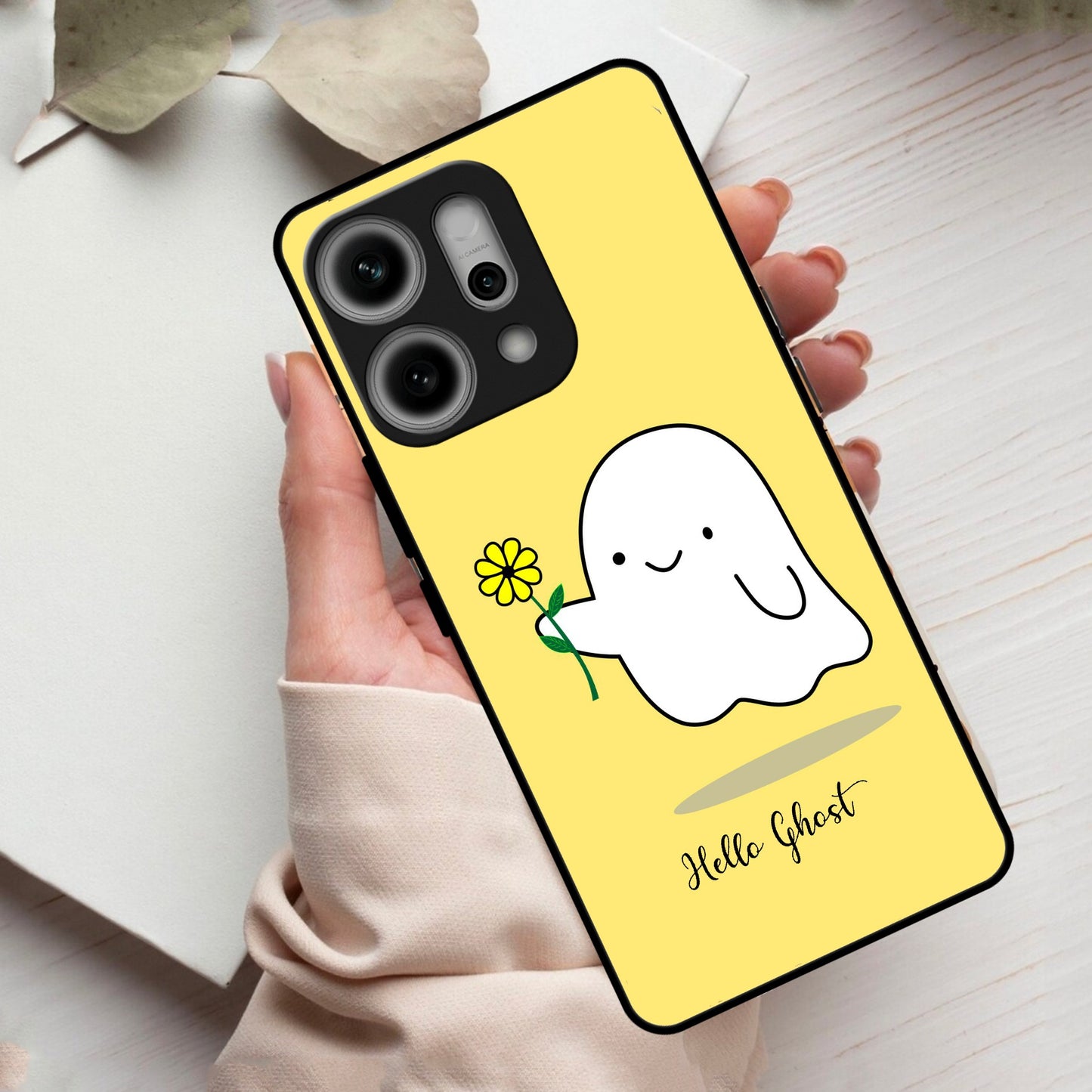 Ghost With Flower Glass Case Cover For Oppo