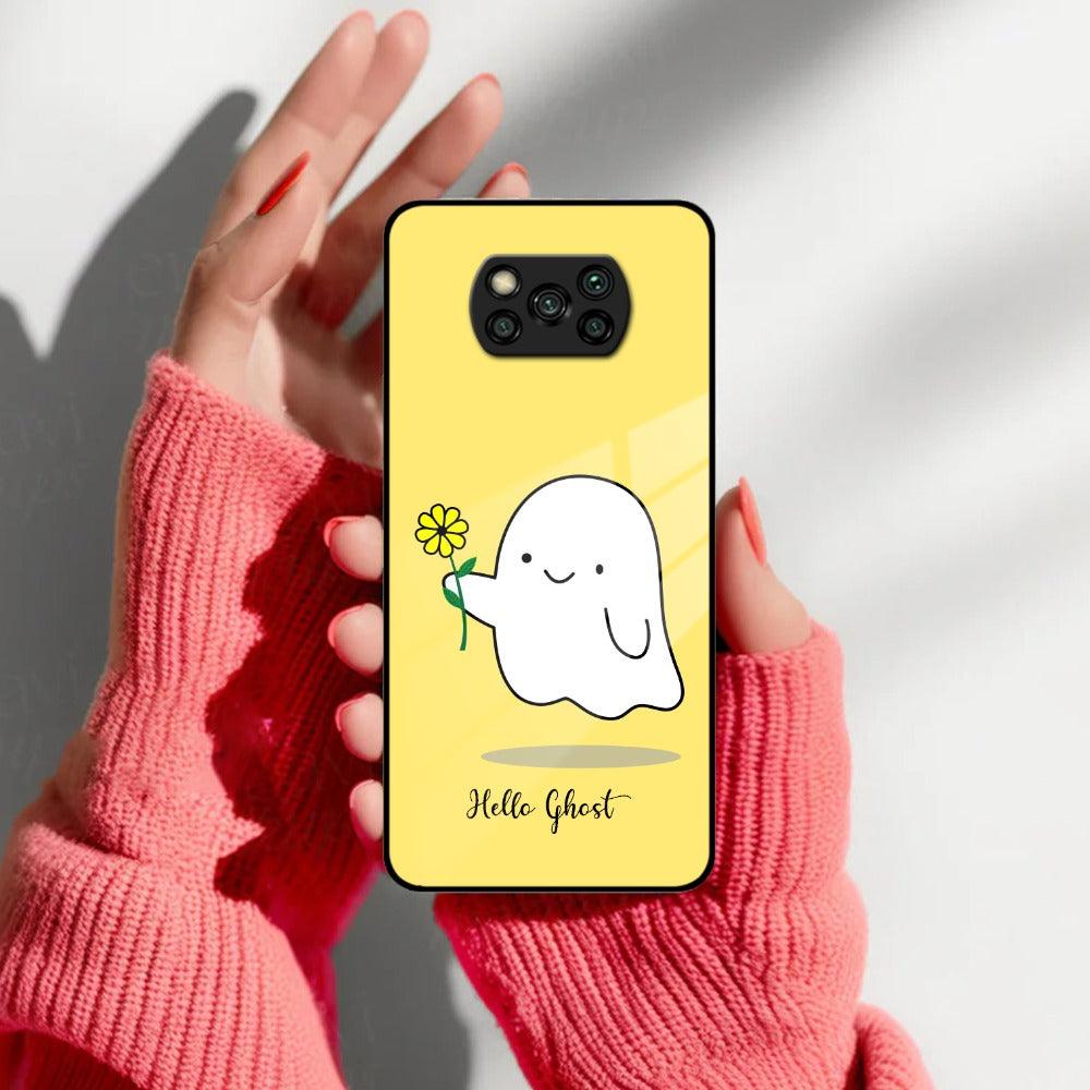 Ghost With Flower Glass Case Cover For Poco