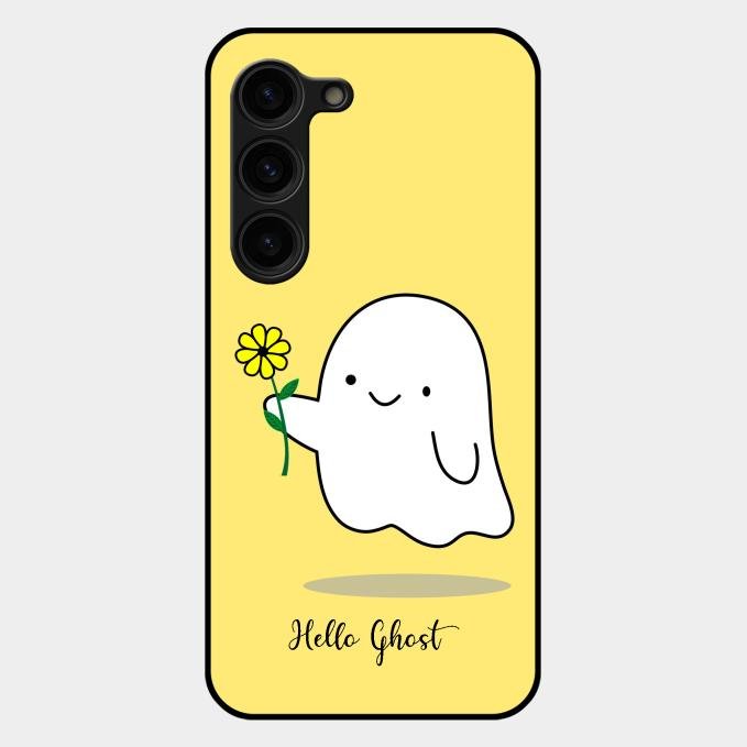 Ghost With Flower Glass Case Cover For Samsung Galaxy S23 Plus 5G