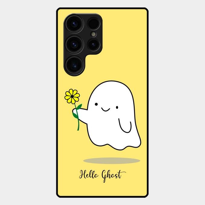 Ghost With Flower Glass Case Cover For Samsung Galaxy S24 Ultra 5G