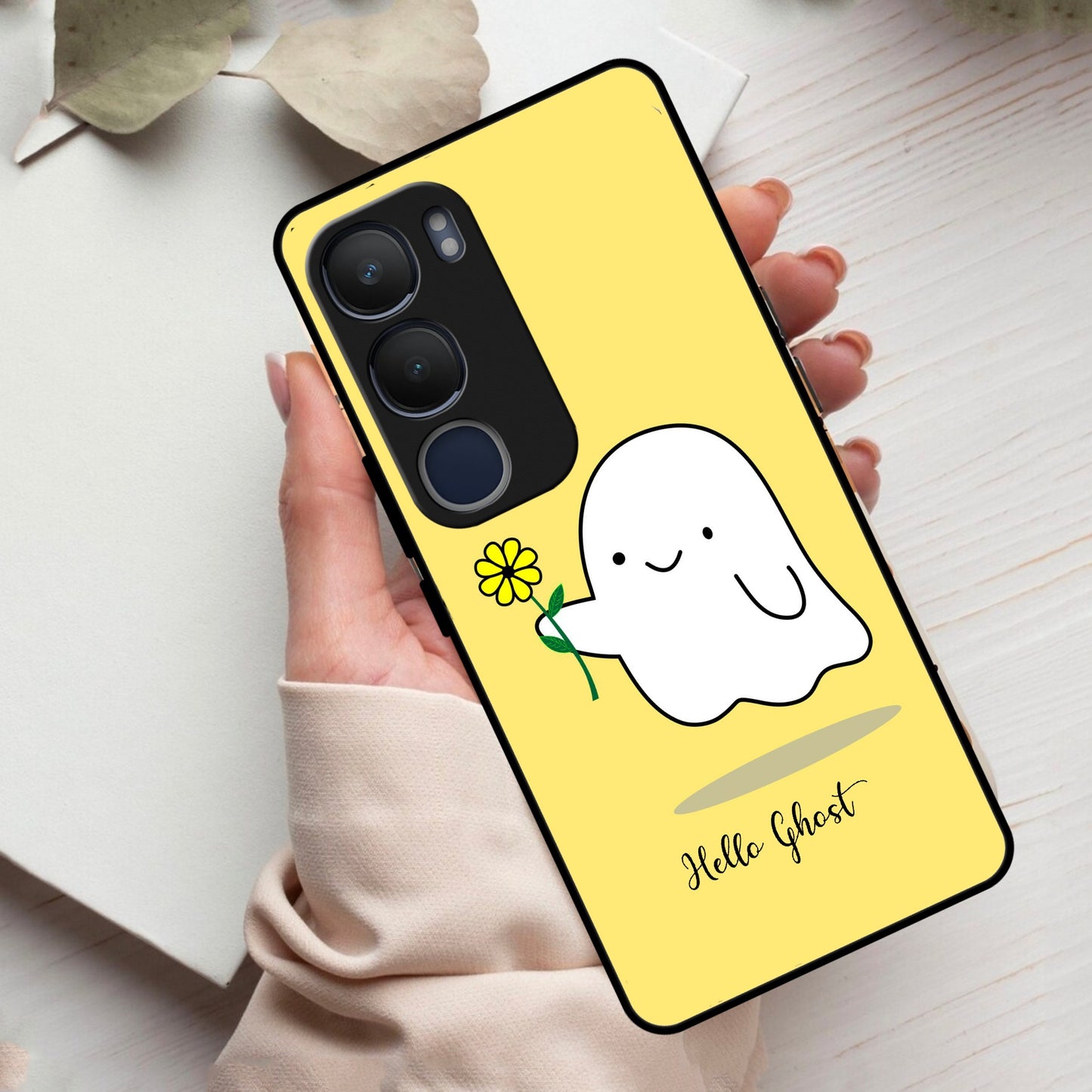 Ghost With Flower Glass Case Cover For Vivo