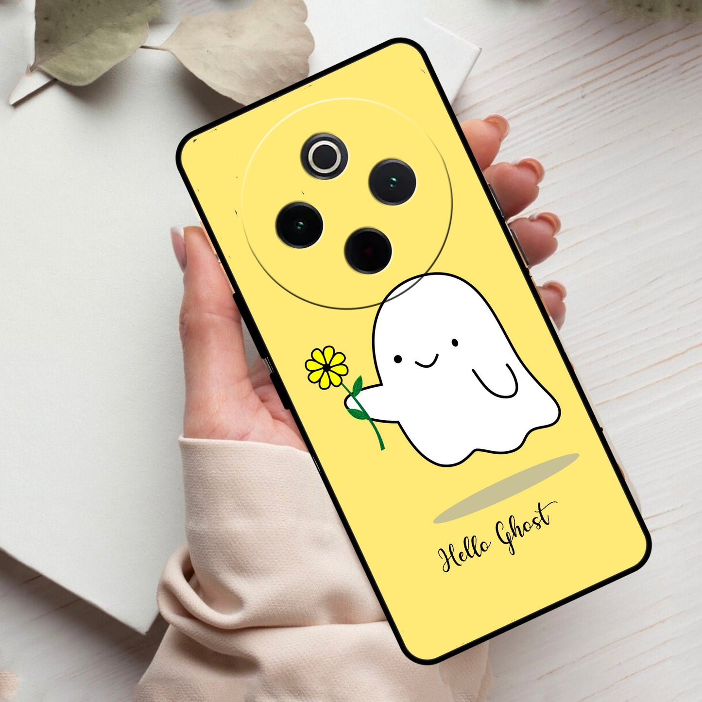 Ghost With Flower Glass Case Cover For Vivo