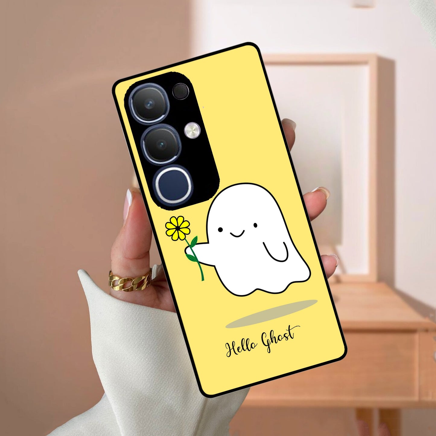 Ghost With Flower Glass Case Cover For Vivo