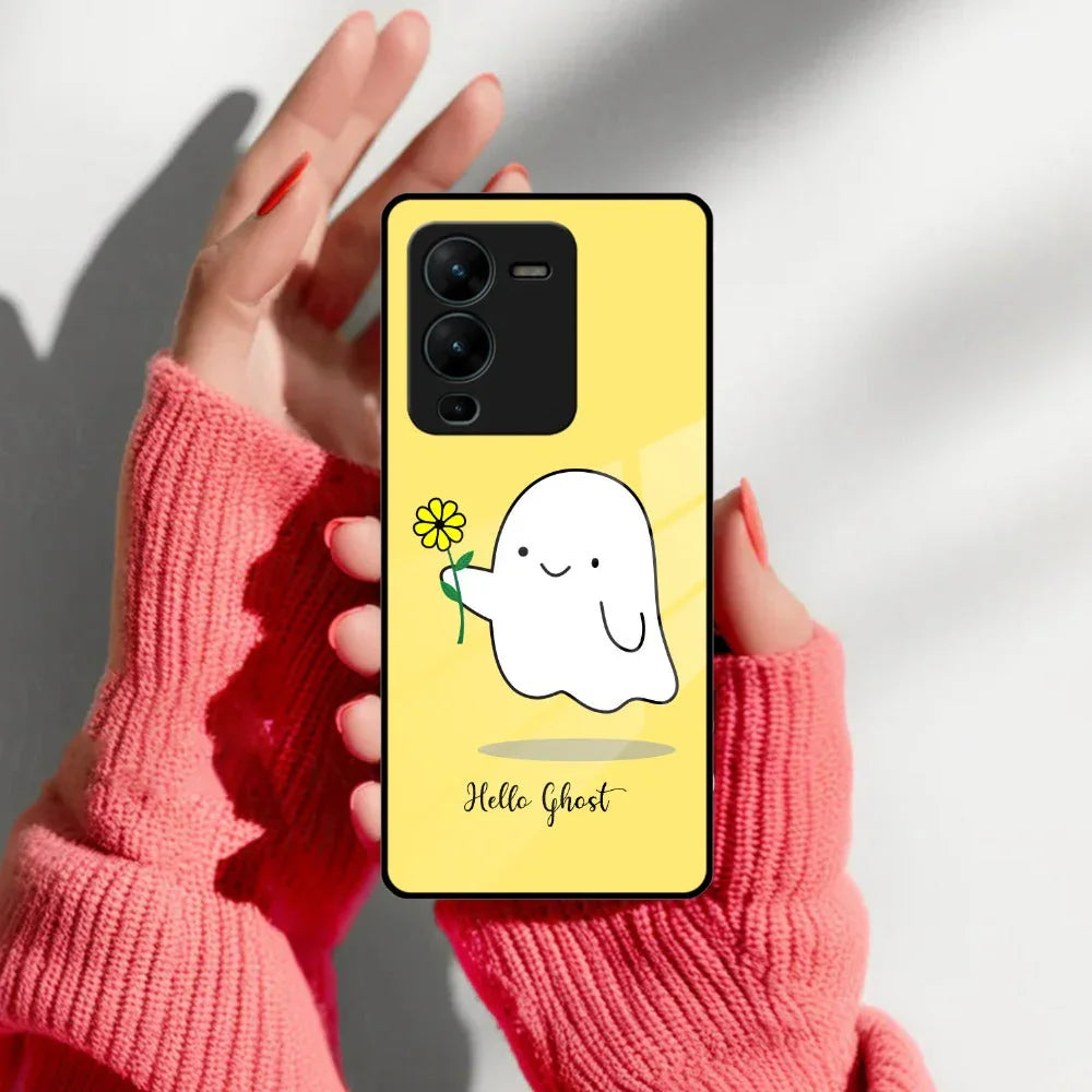 Ghost With Flower Glass Case Cover For Vivo - ShopOnCliQ