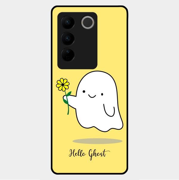 Ghost With Flower Glass Case Cover For Vivo V27 5G