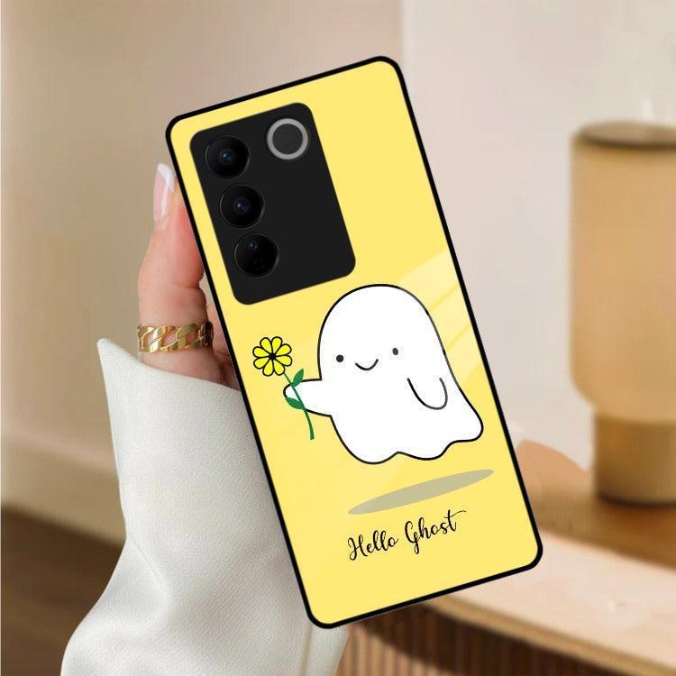 Ghost With Flower Glass Case Cover For Vivo - ShopOnCliQ