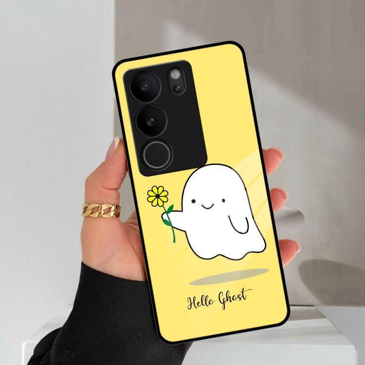 Ghost With Flower Glass Case Cover For Vivo - ShopOnCliQ