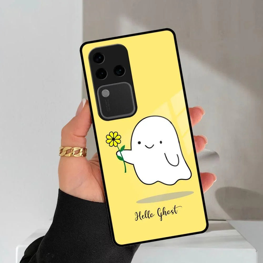 Ghost With Flower Glass Case Cover For Vivo - ShopOnCliQ