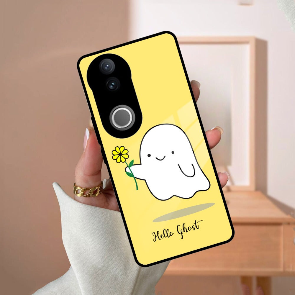 Ghost With Flower Glass Case Cover For iQOO