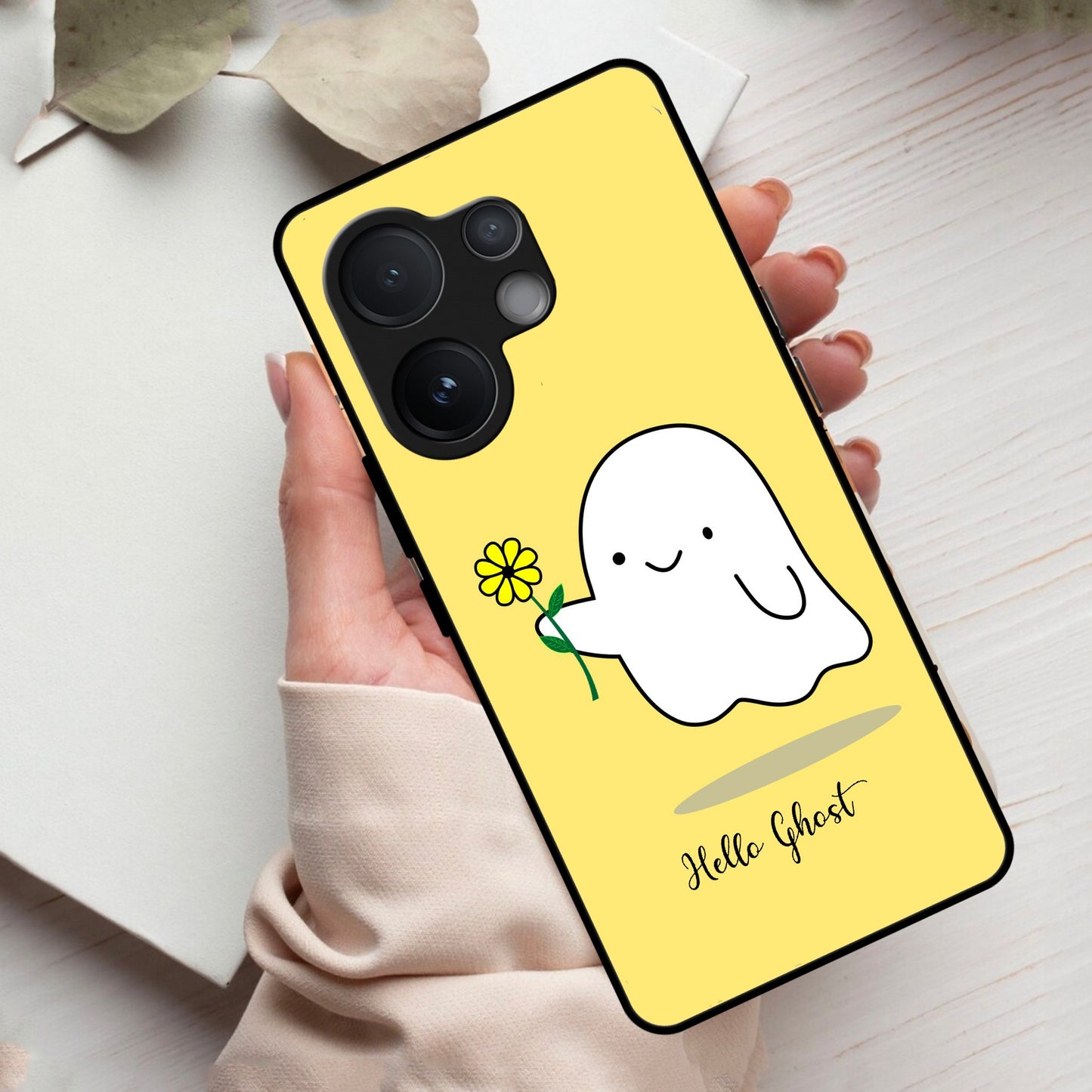 Ghost With Flower Glass Case Cover For Vivo
