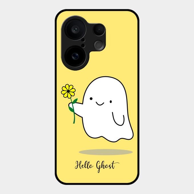 Ghost With Flower Glass Case Cover For Vivo X200 Fe 5G