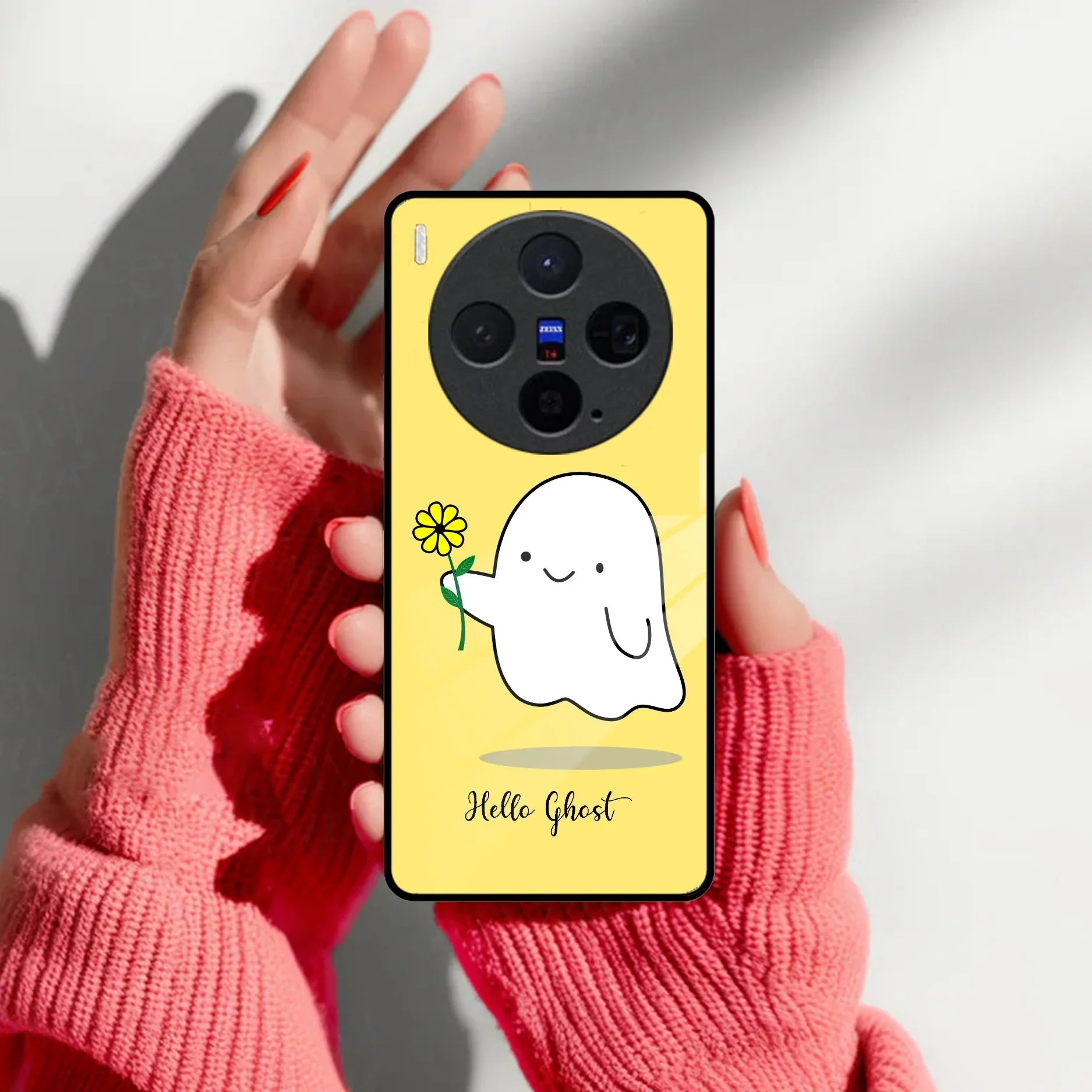 Ghost With Flower Glass Case Cover For Vivo