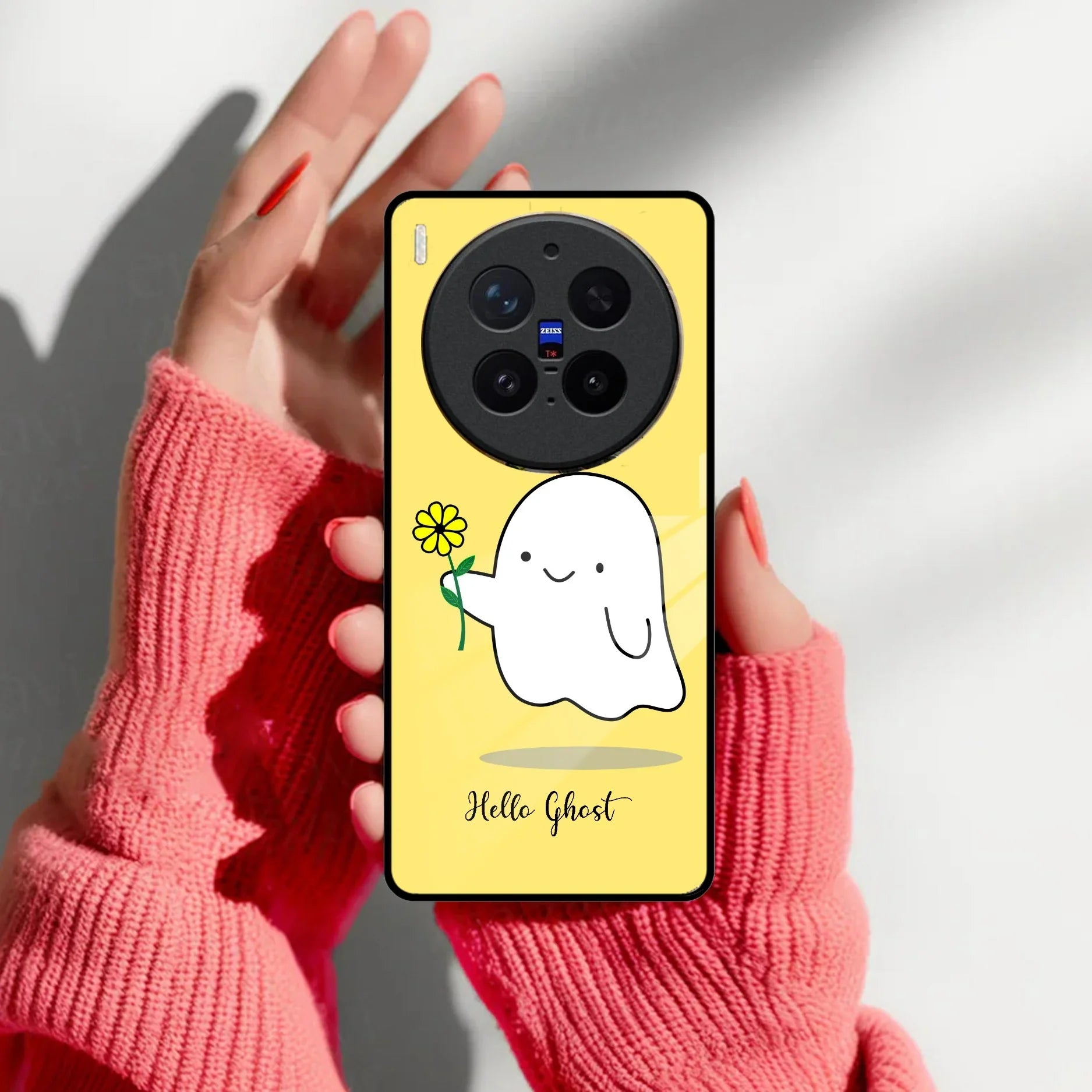 Ghost With Flower Glass Case Cover For Vivo