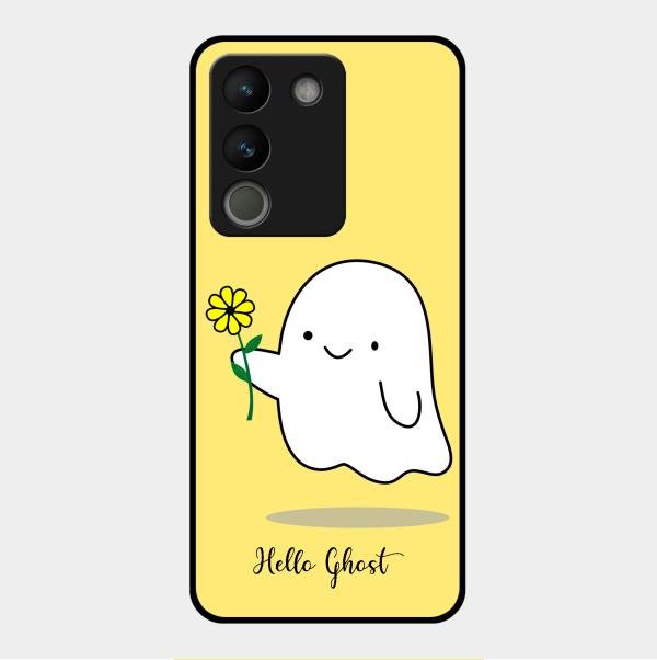 Ghost With Flower Glass Case Cover For Vivo Y200 5G