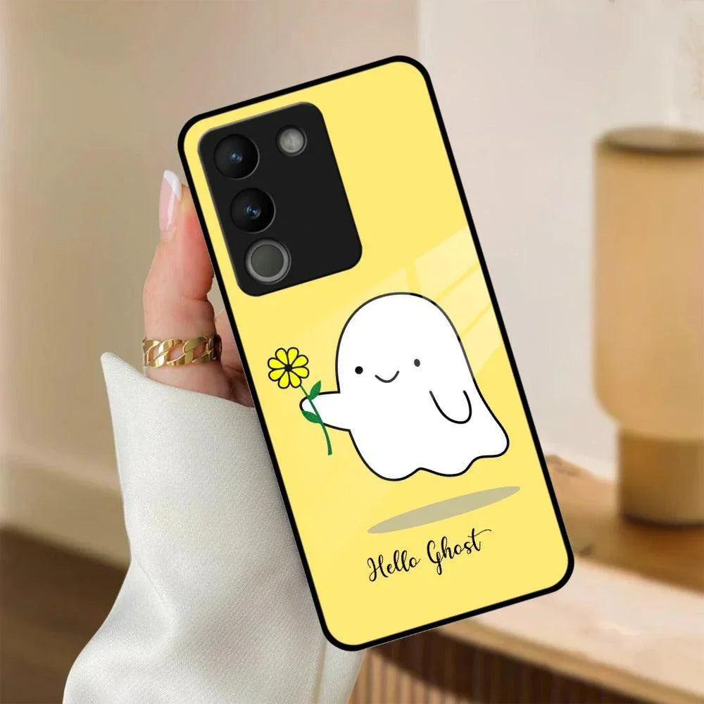 Ghost With Flower Glass Case Cover For Vivo - ShopOnCliQ
