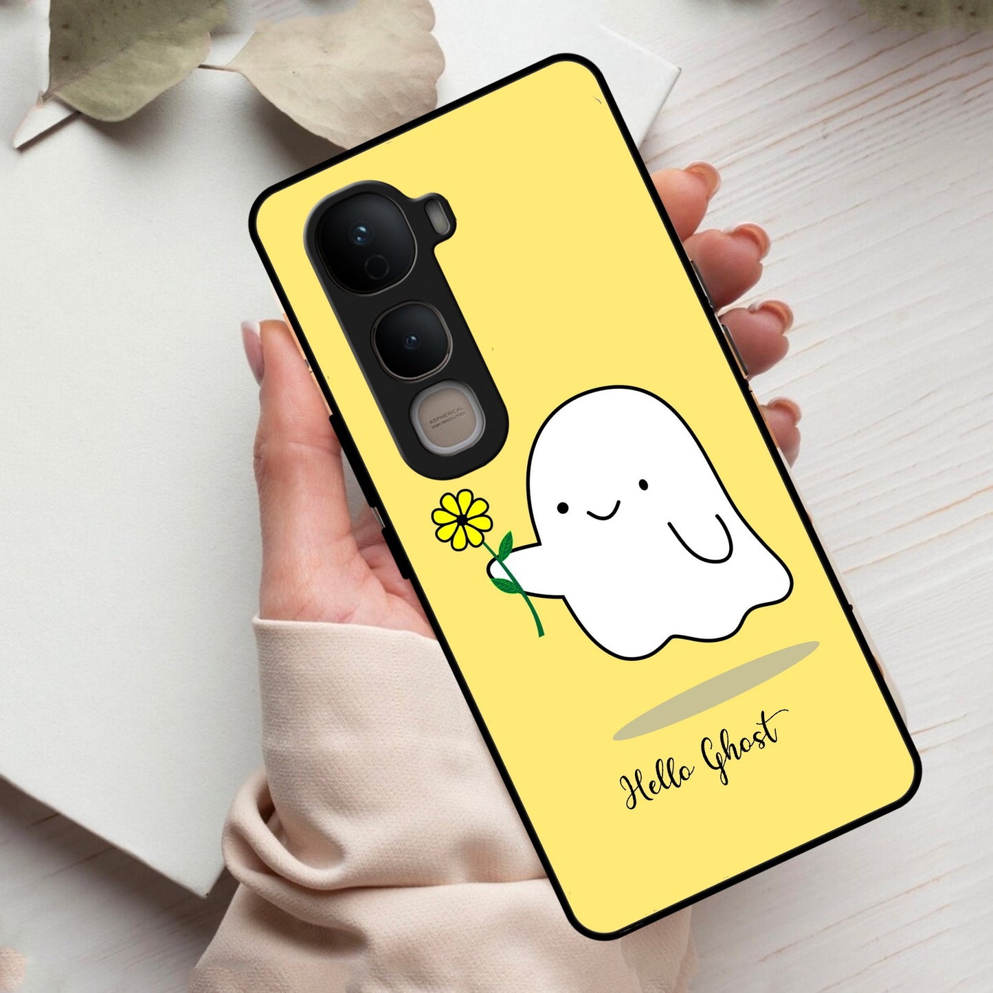 Ghost With Flower Glass Case Cover For Vivo