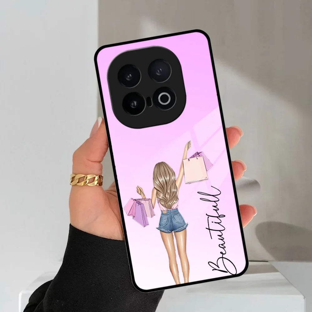 Girl With Bag Customize Name Glass Case For Vivo - ShopOnCliQ