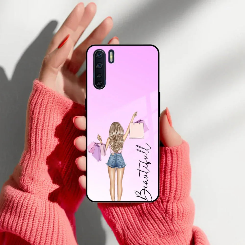Girl With Bag Customize Name Glass Case For Oppo - ShopOnCliQ