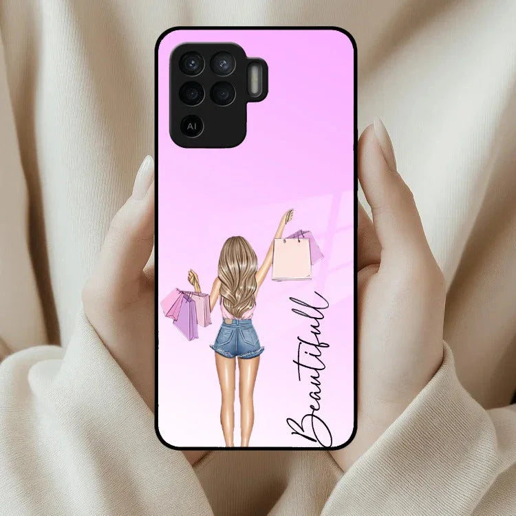 Girl With Bag Customize Name Glass Case For Oppo - ShopOnCliQ