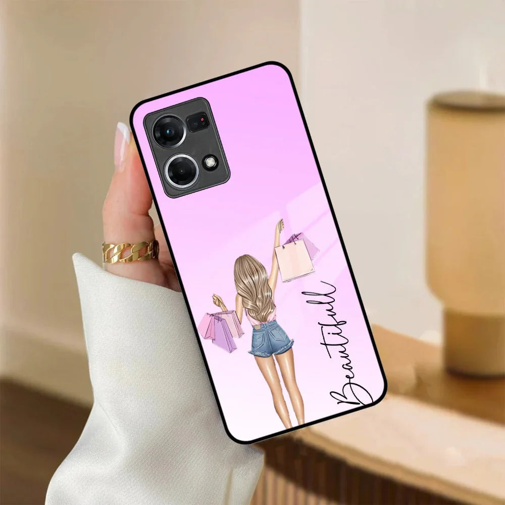 Girl With Bag Customize Name Glass Case For Oppo - ShopOnCliQ