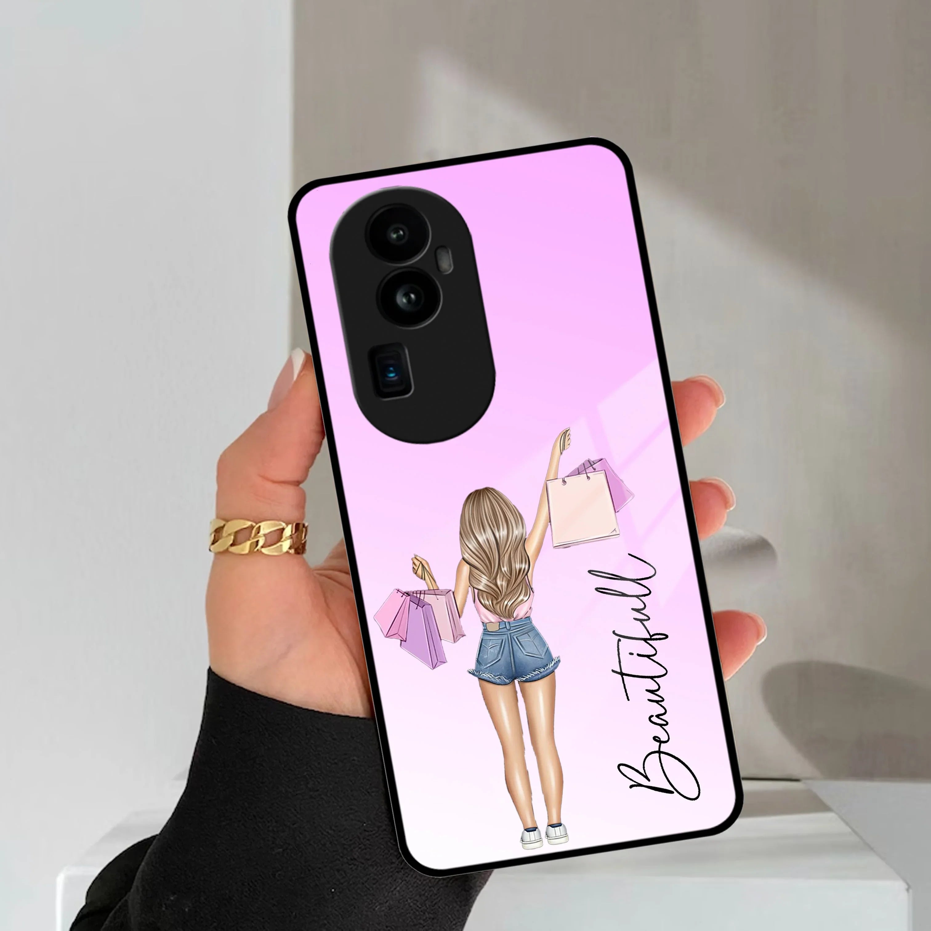 Girl With Bag Customize Name Glass Case For Oppo - ShopOnCliQ