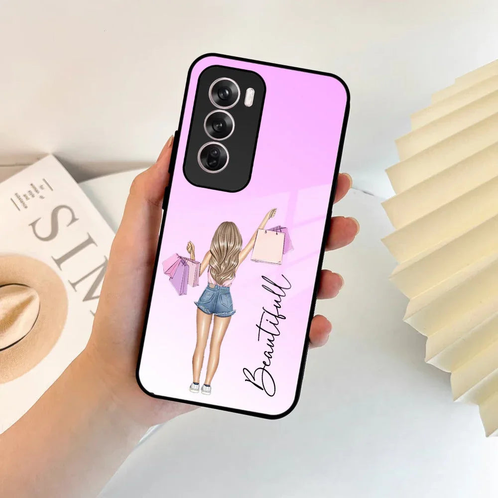 Girl With Bag Customize Name Glass Case For Oppo - ShopOnCliQ