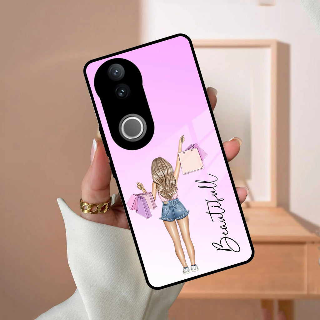 Girl With Bag Customize Name Glass Case For Vivo - ShopOnCliQ