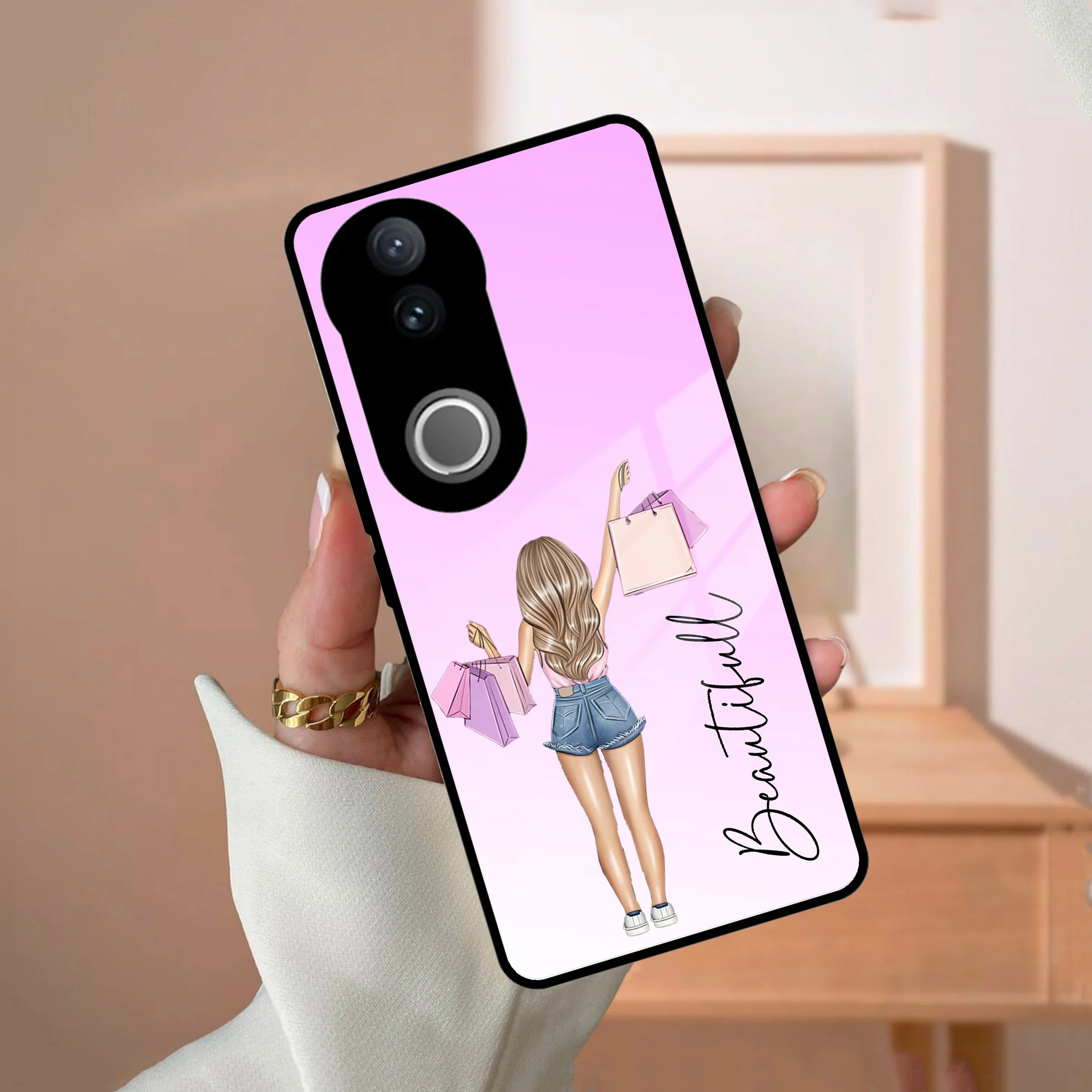 Girl With Bag Customize Name Glass Case For Vivo - ShopOnCliQ