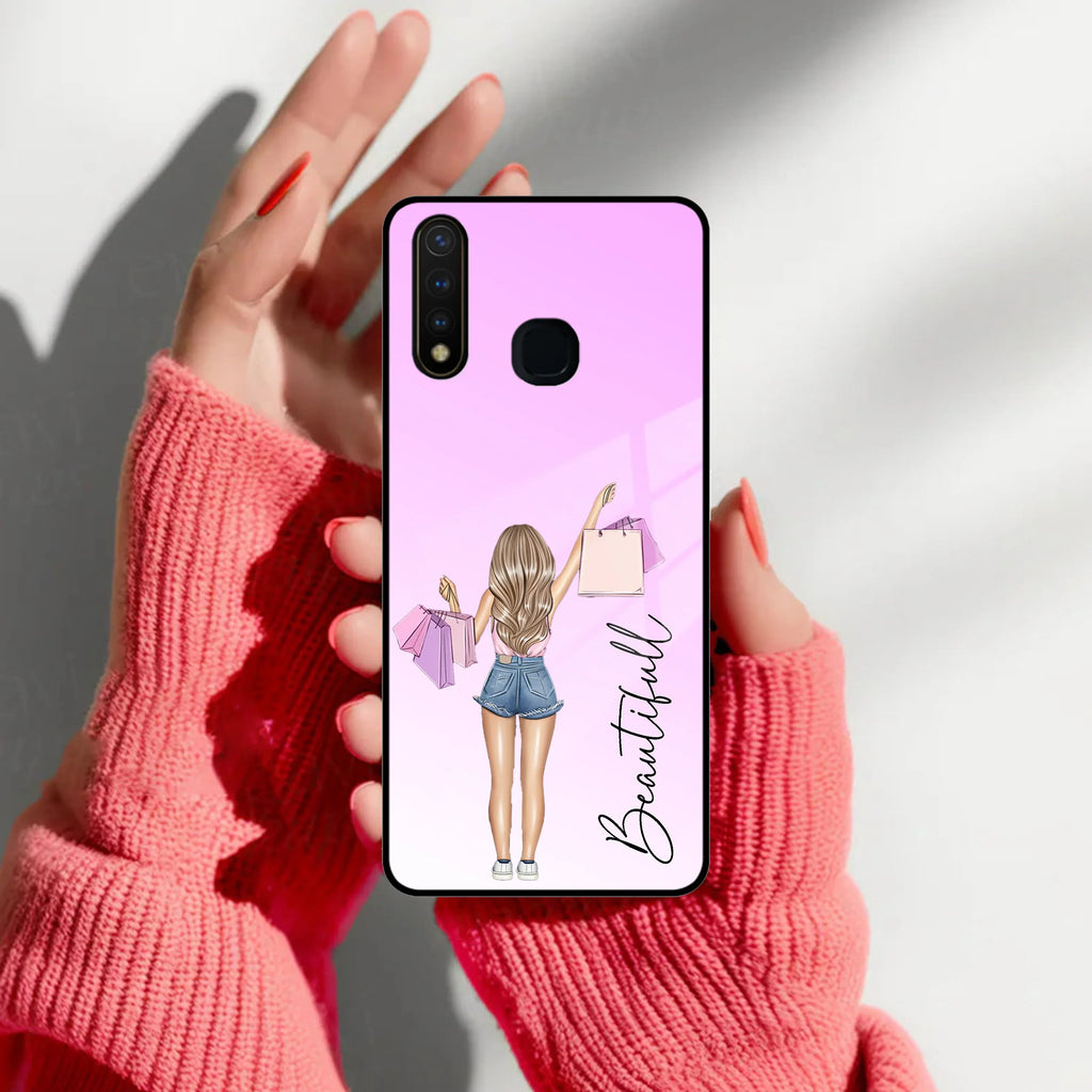 Girl With Bag Customize Name Glass Case For Vivo - ShopOnCliQ