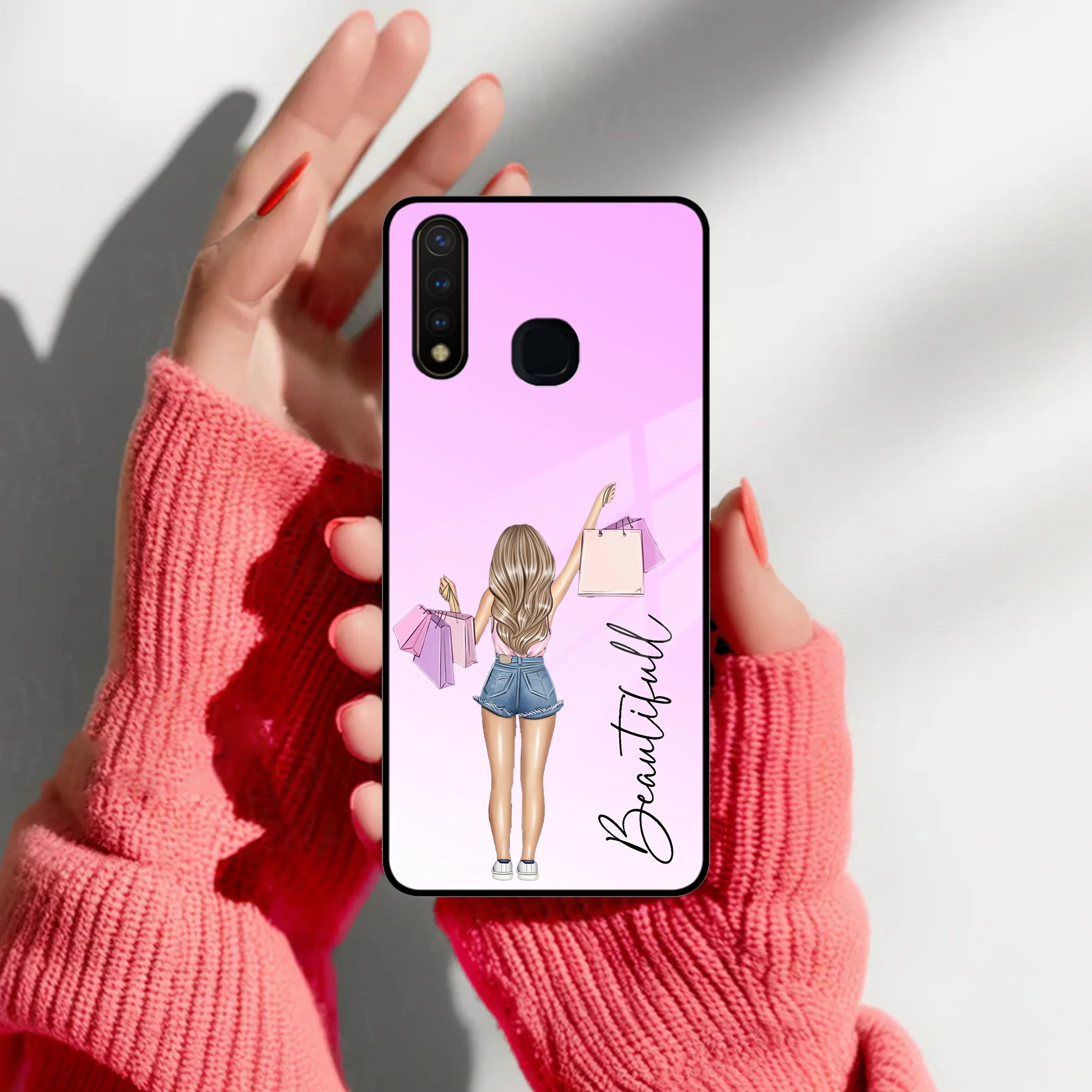 Girl With Bag Customize Name Glass Case For Vivo - ShopOnCliQ