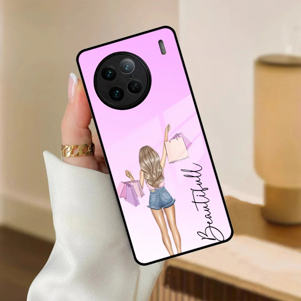 Girl With Bag Customize Name Glass Case For Vivo - ShopOnCliQ