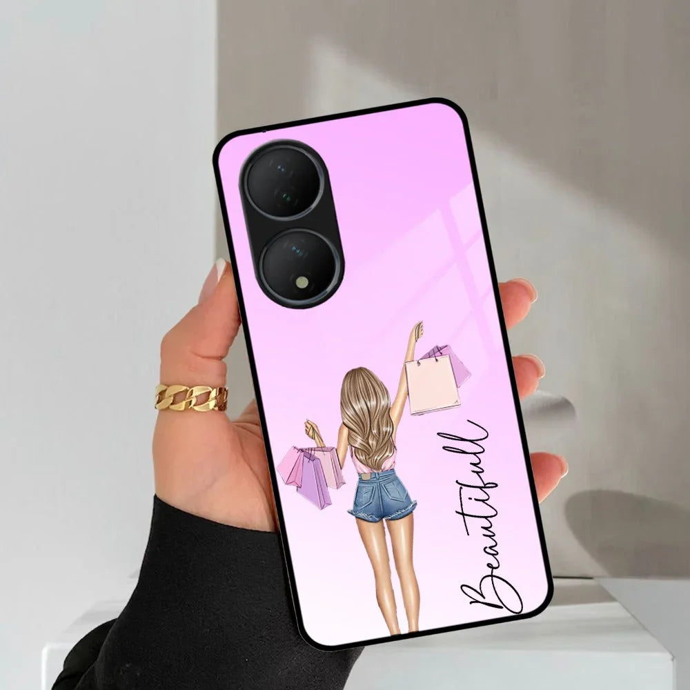Girl With Bag Customize Name Glass Case For Vivo - ShopOnCliQ