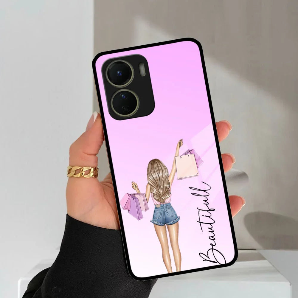 Girl With Bag Customize Name Glass Case For Vivo - ShopOnCliQ