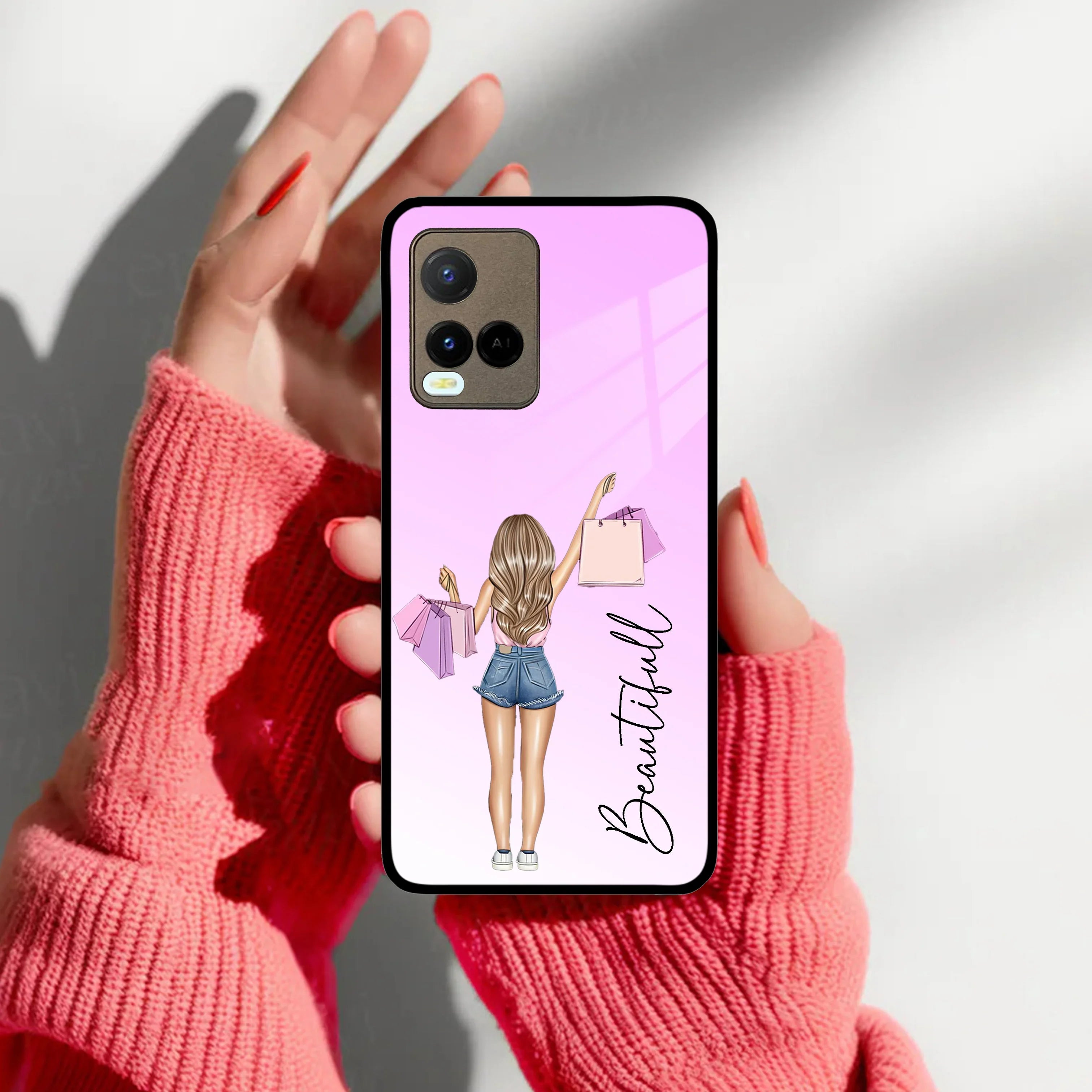 Girl With Bag Customize Name Glass Case For Vivo - ShopOnCliQ