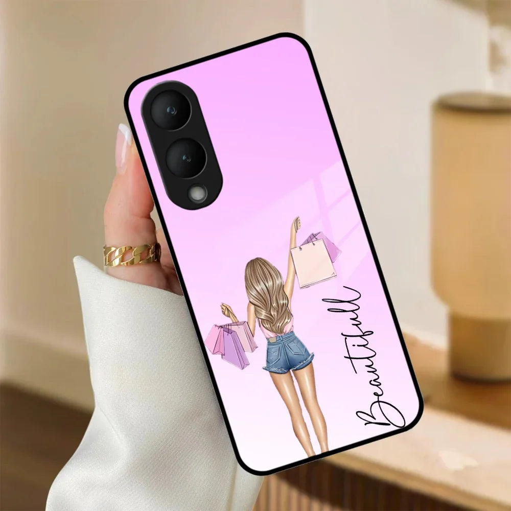 Girl With Bag Customize Name Glass Case For Vivo - ShopOnCliQ