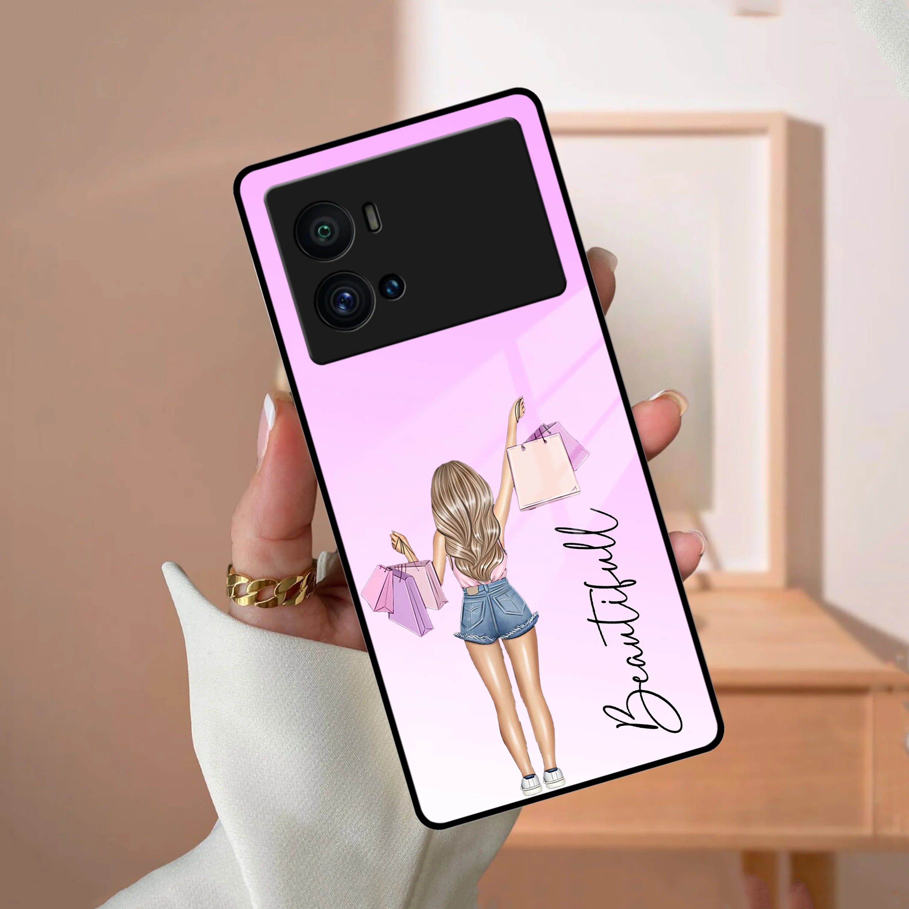 Girl With Bag Customize Name Glass Case For Vivo - ShopOnCliQ
