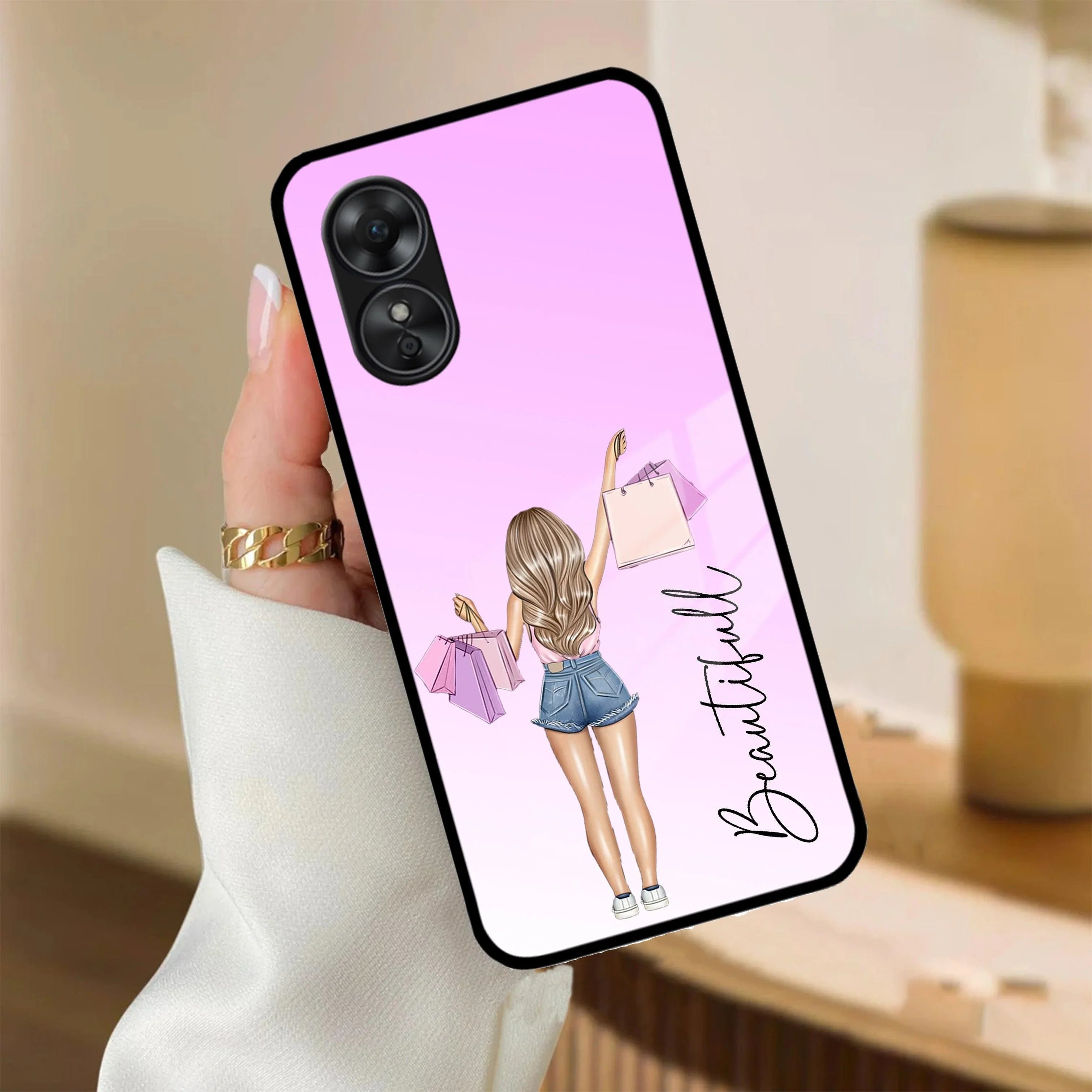 Girl With Bag Customize Name Glass Case For Oppo - ShopOnCliQ
