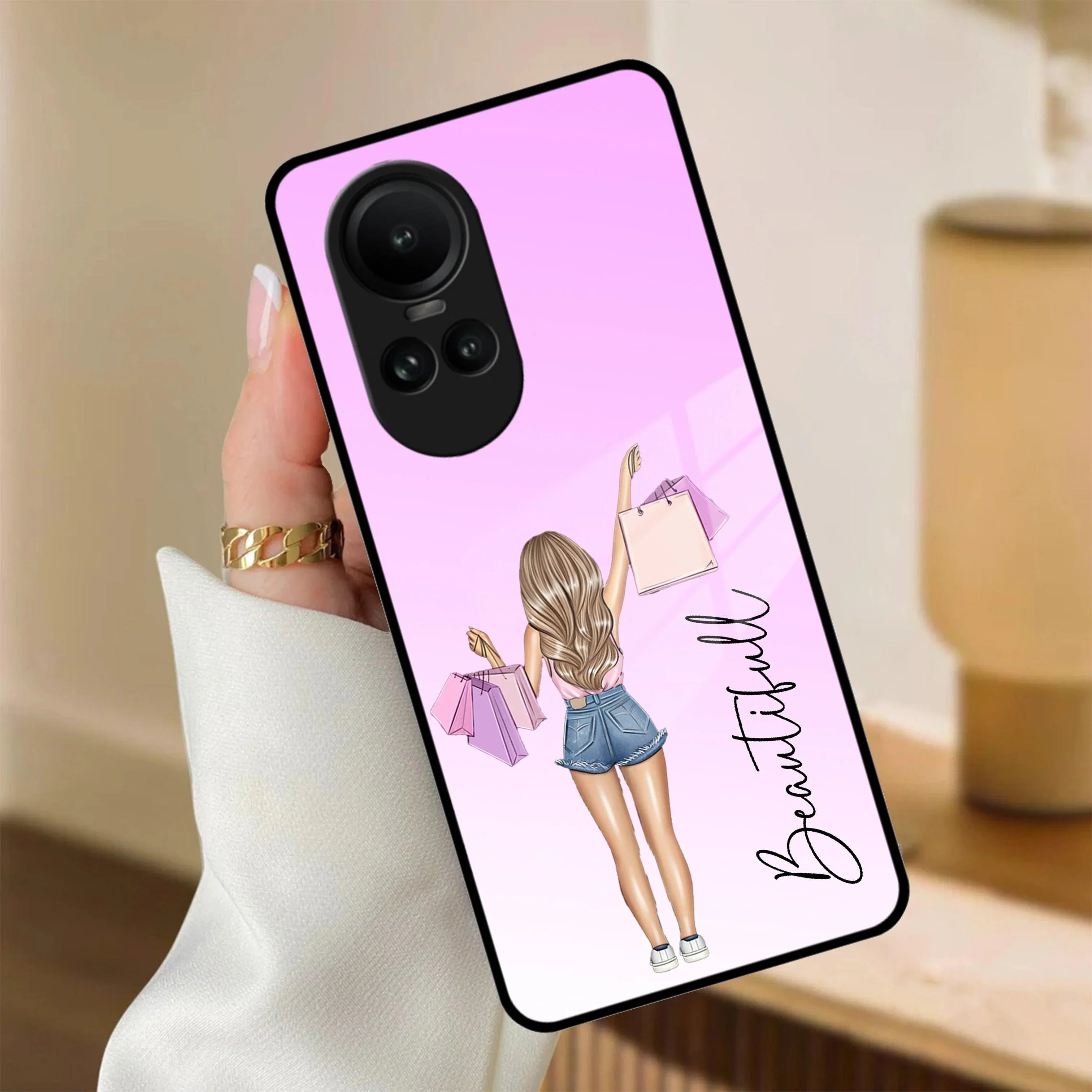 Girl With Bag Customize Name Glass Case For Oppo - ShopOnCliQ