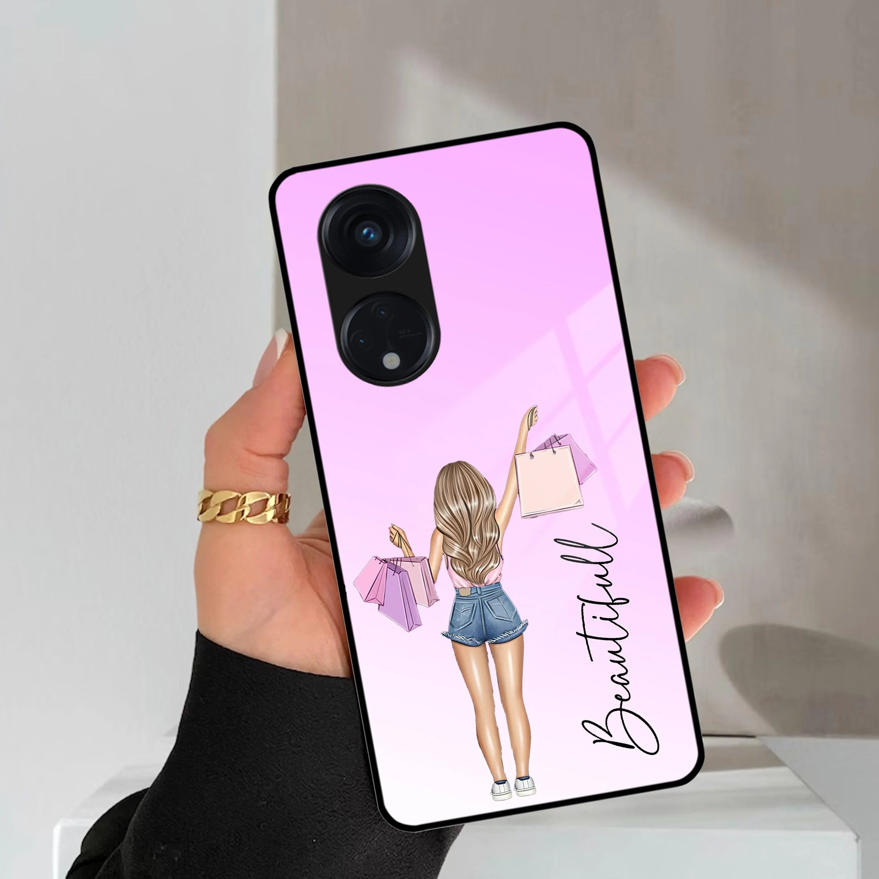 Girl With Bag Customize Name Glass Case For Oppo - ShopOnCliQ