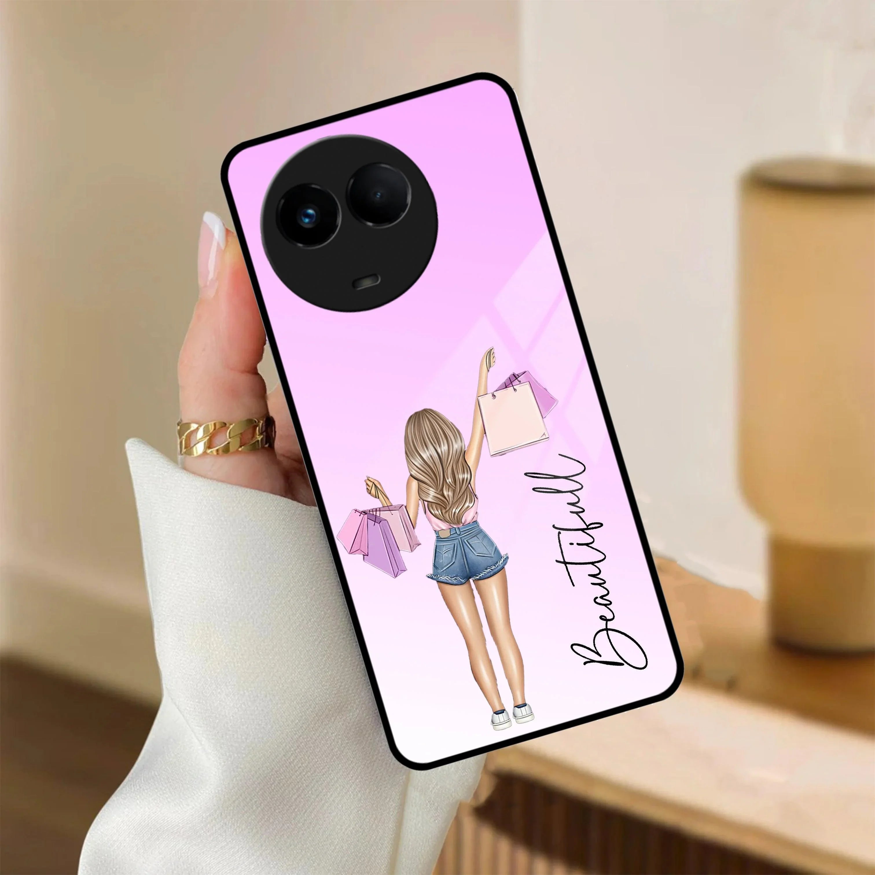 Girl With Bag Customize Name Glass Case For Realme/Narzo - ShopOnCliQ