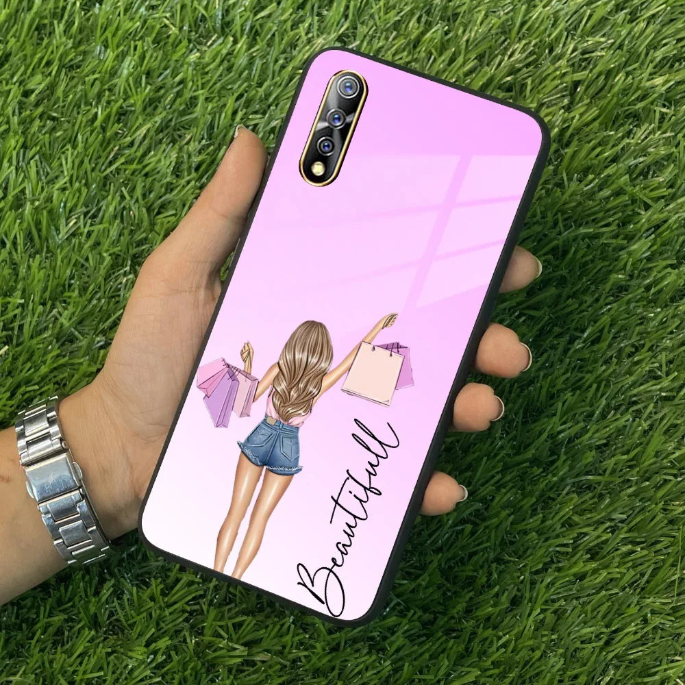 Girl With Bag Customize Name Glass Case For Vivo - ShopOnCliQ