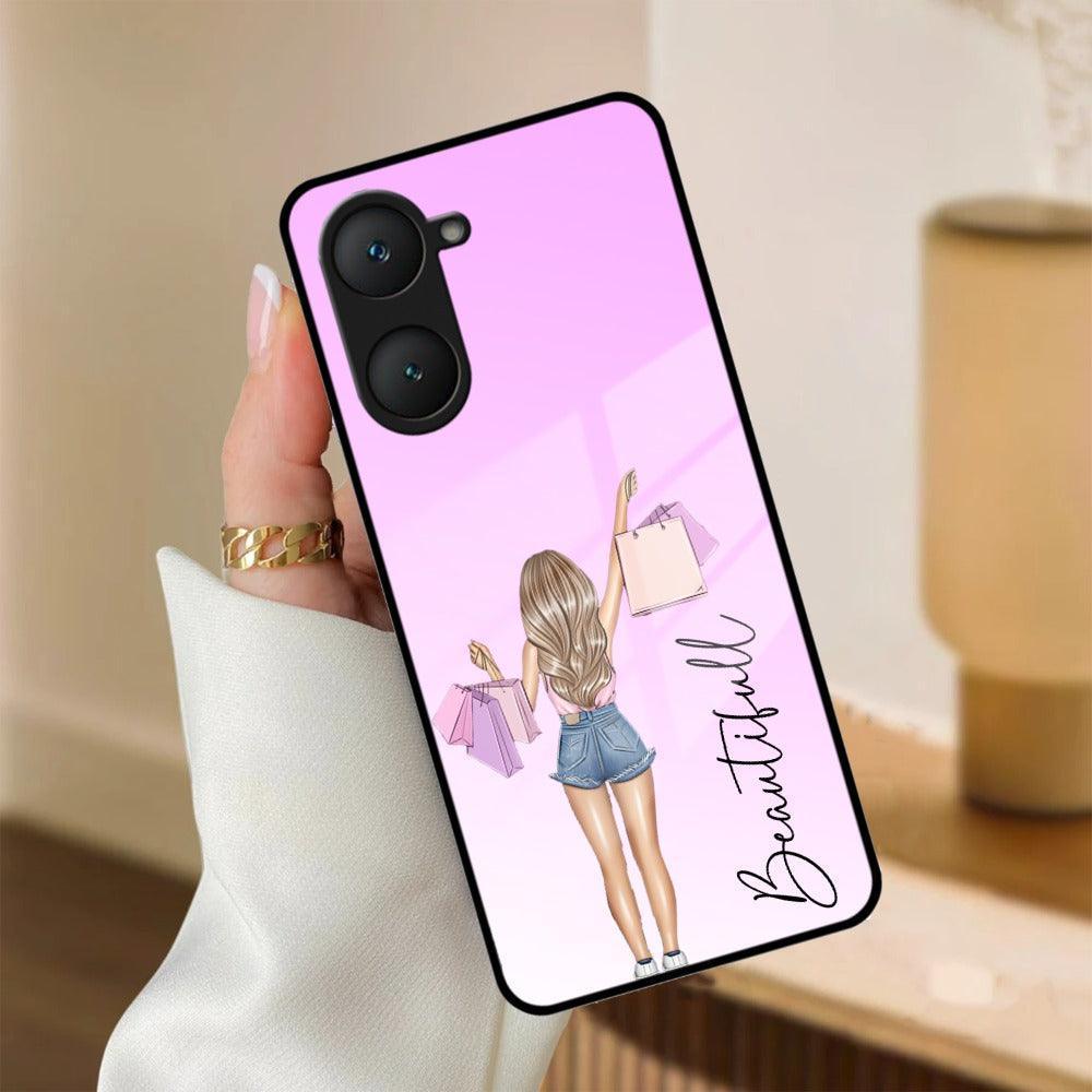 Girl With Bag Customize Name Glass Case For Vivo - ShopOnCliQ