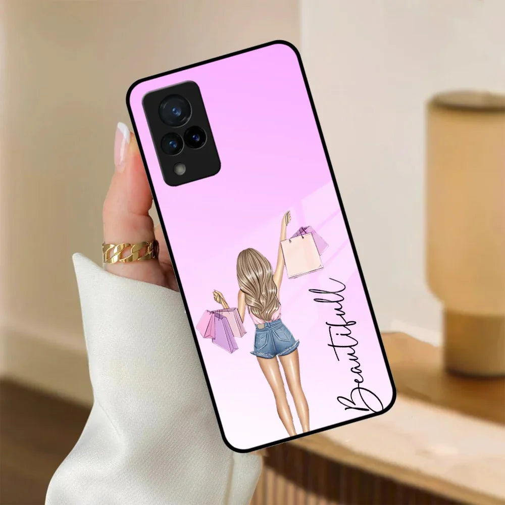 Girl With Bag Customize Name Glass Case For Vivo - ShopOnCliQ